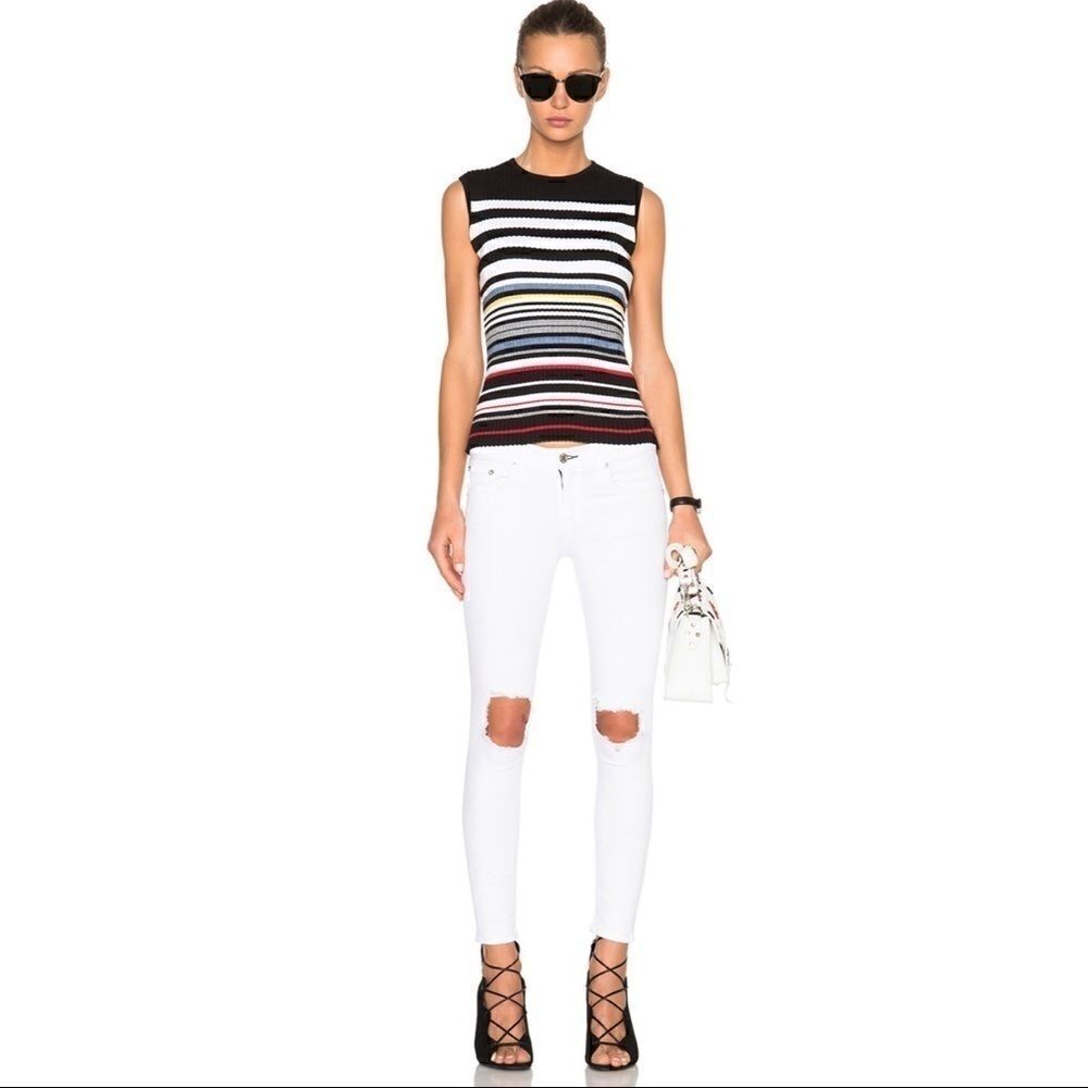 Rag and Bone Distressed White Skinny Crop Jeans